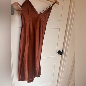 Women’s silky satin midi copper dress